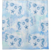 ビーチの水色シーホース砂ドルスターフィッシュ シャワーカーテン (正面)