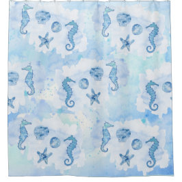 ビーチの水色シーホース砂ドルスターフィッシュ シャワーカーテン
