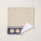 ビーチの沿岸タン貝殻及び海軍 バスタオルセット (ウォッシュタオル)