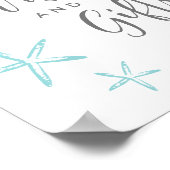 ビーチの波とヒトデのギフトとカードのサイン ポスター (角)