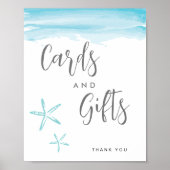 ビーチの波とヒトデのギフトとカードのサイン ポスター (正面)