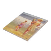 ビーチの波と子どもとお母さん タイル (側面)