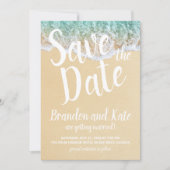 ビーチの波と砂のSave the Date 招待状 (正面)