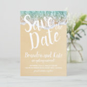 ビーチの波と砂のSave the Date 招待状 (スタンド正面)