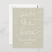 ビーチの波の手描きスクリプトでセーブ・ザ・デートの写真 ポストカード (正面/裏面)