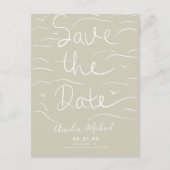 ビーチの波の手描きスクリプトでセーブ・ザ・デートの写真 ポストカード (正面)