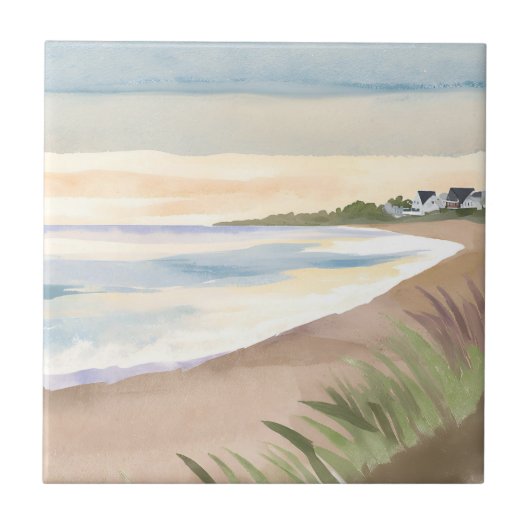 ビーチの波 | 海岸の海 水彩画 タイル (正面)