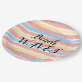 ビーチの波 黄色 ピンク 青 水彩 ペーパープレート (アングル)