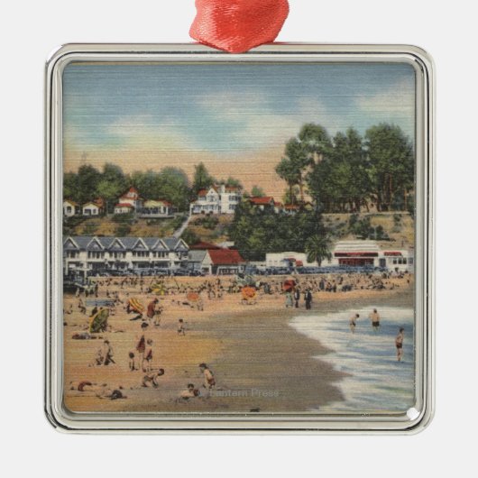 ビーチの泳ぐ人及びSunbathers メタルオーナメント (正面)