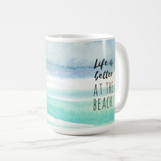 ビーチの海のテーマの装飾の水彩画のマグ コーヒーマグカップ (正面右)