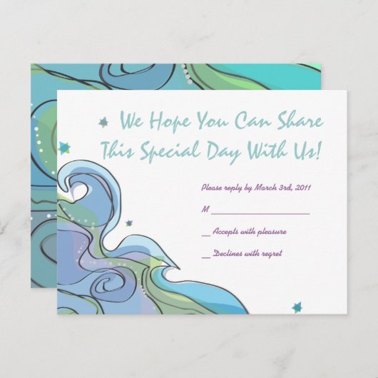 ビーチの海のバー バット ミッツヴァ 返信カード (正面/裏面)