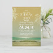 ビーチの海の波とヤシの木のリハーサルディナー招待状 招待状 (スタンド正面)