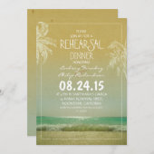 ビーチの海の波とヤシの木のリハーサルディナー招待状 招待状 (正面/裏面)