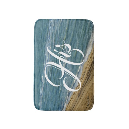 ビーチの海の砂の青い熱帯彼のまたは彼女の物Mr/Mrs バスマット (正面縦)