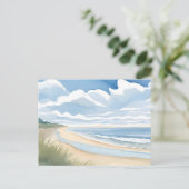 ビーチの海岸散歩 | 海岸の海 水彩 ポストカード (スタンド正面)