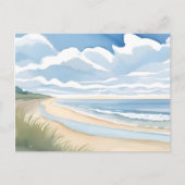 ビーチの海岸散歩 | 海岸の海 水彩 ポストカード (正面)