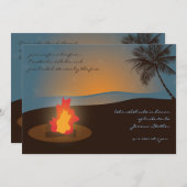 ビーチの焚き火パーティーの招待状 招待状 (正面/裏面)