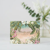 ビーチの熱帯アロハ結婚式のrsvpの郵便はがき インビテーションポストカード (スタンド正面)