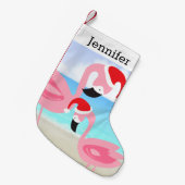 ビーチの熱帯クリスマスのフラミンゴの鳥 スモールクリスマスストッキング (正面 (吊り時))