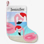 ビーチの熱帯クリスマスのフラミンゴの鳥 スモールクリスマスストッキング (正面)
