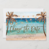 ビーチの熱帯ヤシの木は日付カードを変更する サンキューカード (正面)