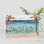 ビーチの熱帯ヤシの木は日付カードを変更する サンキューカード (スタンド正面)