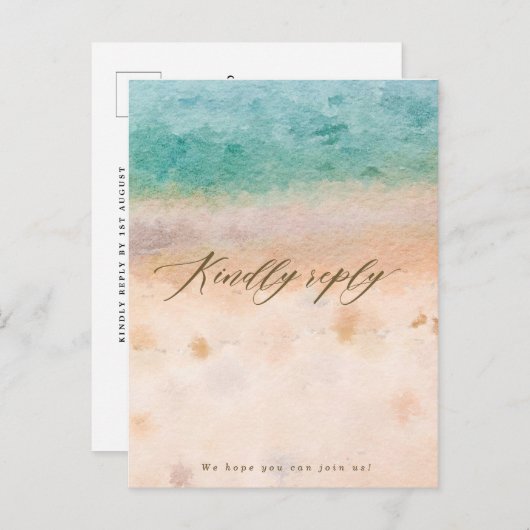 ビーチの熱帯結婚式のrsvpの郵便はがき インビテーションポストカード (正面/裏面)