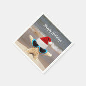 ビーチの熱帯魚のクリスマスハット スタンダードカクテルナプキン (角)