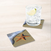 ビーチの独身のなヒトデ スクエアペーパーコースター (インサイチュ)