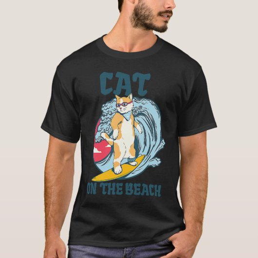 ビーチの猫 Tシャツ (正面)