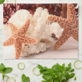 ビーチの珊瑚の星の魚の砂のOceaの台所皿タオル キッチンタオル (折り畳み)