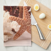 ビーチの珊瑚の星の魚の砂のOceaの台所皿タオル キッチンタオル (四つ折り)