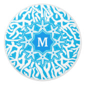 ビーチの珊瑚礁のヒトデの明るい青|のモノグラム セラミックノブ (正面)