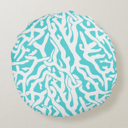 ビーチの珊瑚礁パターン航海ので白い青 ラウンドクッション (裏面)