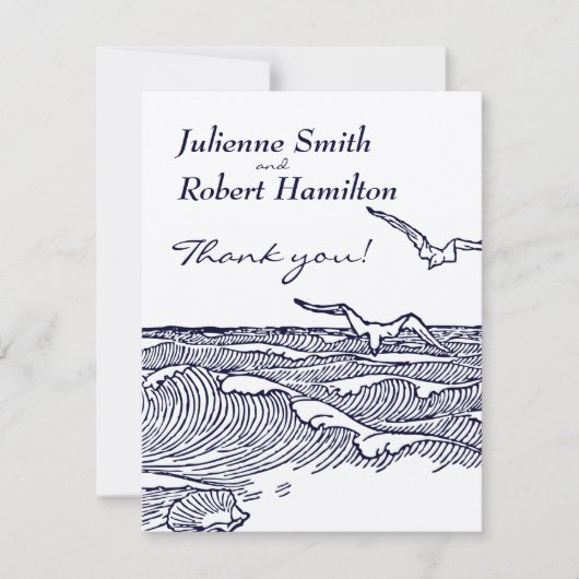 ビーチの目的地の結婚式 サンキューカード (正面)