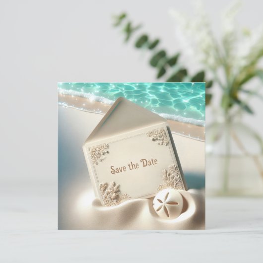 ビーチの砂での結婚式のSave The Date セーブザデート (スタンド正面)