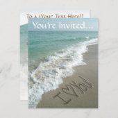 ビーチの砂に書かれた「愛してる」招待状 招待状 (正面/裏面)