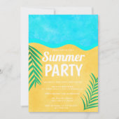 ビーチの砂のヤシの木の熱帯おもしろいの夏のパーティー 招待状 (正面)