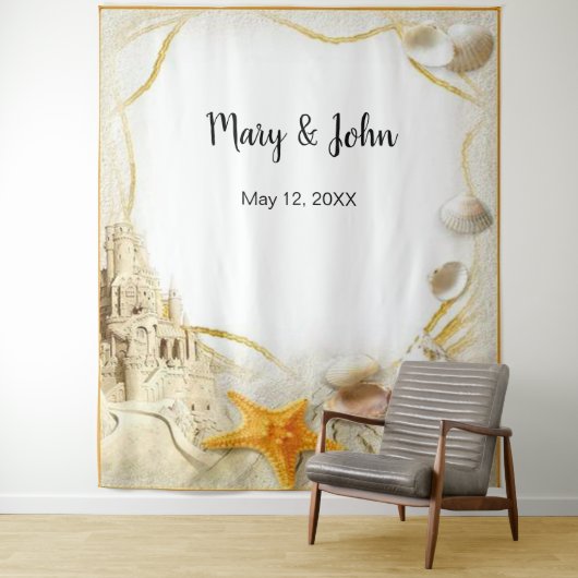 ビーチの砂の城のウェディングフォトバックドロップ タペストリー (インサイチュ)