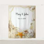 ビーチの砂の城のウェディングフォトバックドロップ タペストリー (正面)