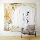 ビーチの砂の城のウェディング フォト ブック 終了背景 タペストリー (インサイチュ(横))