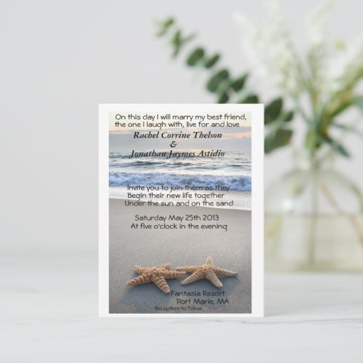 ビーチの砂の結婚式招待状のヒトデ 招待状 (スタンド正面)