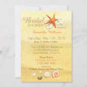 ビーチの砂の貝殻のビーチのブライダルシャワー 招待状 (正面)