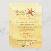 ビーチの砂の貝殻のビーチのブライダルシャワー 招待状 (正面/裏面)