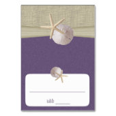 ビーチの紫色のシーティングカード テーブルナンバー (正面)