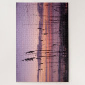 ビーチの紫色の日没 ジグソーパズル (縦)