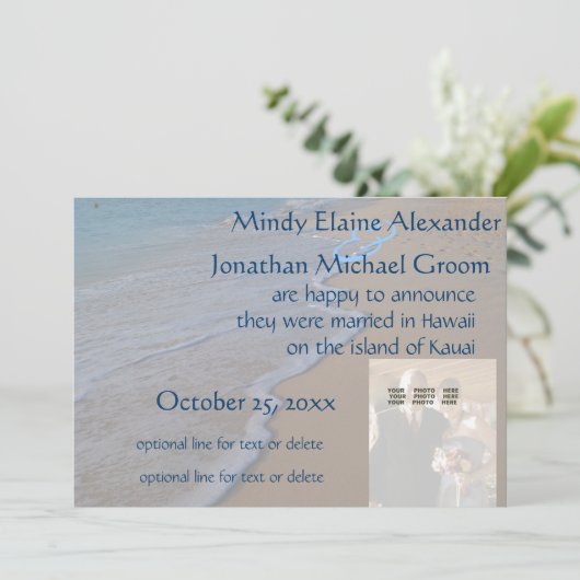 ビーチの結婚式の写真の発表の海 案内状 (スタンド正面)