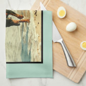 ビーチの絵画のイメージのドーベルマン犬 キッチンタオル (四つ折り)