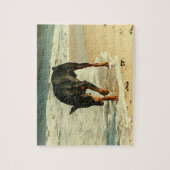 ビーチの絵画のイメージのドーベルマン犬 ジグソーパズル (縦)