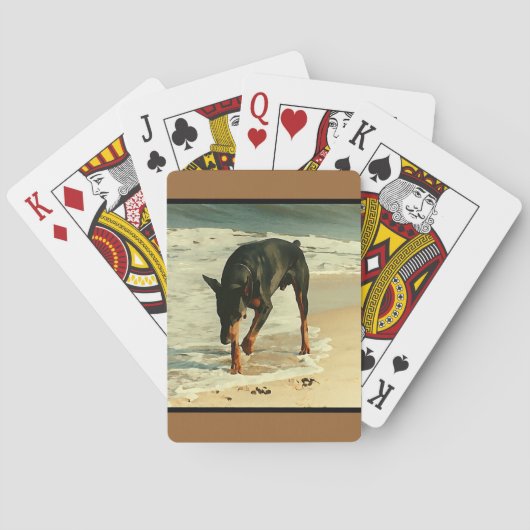 ビーチの絵画のイメージのドーベルマン犬 トランプ (裏面)